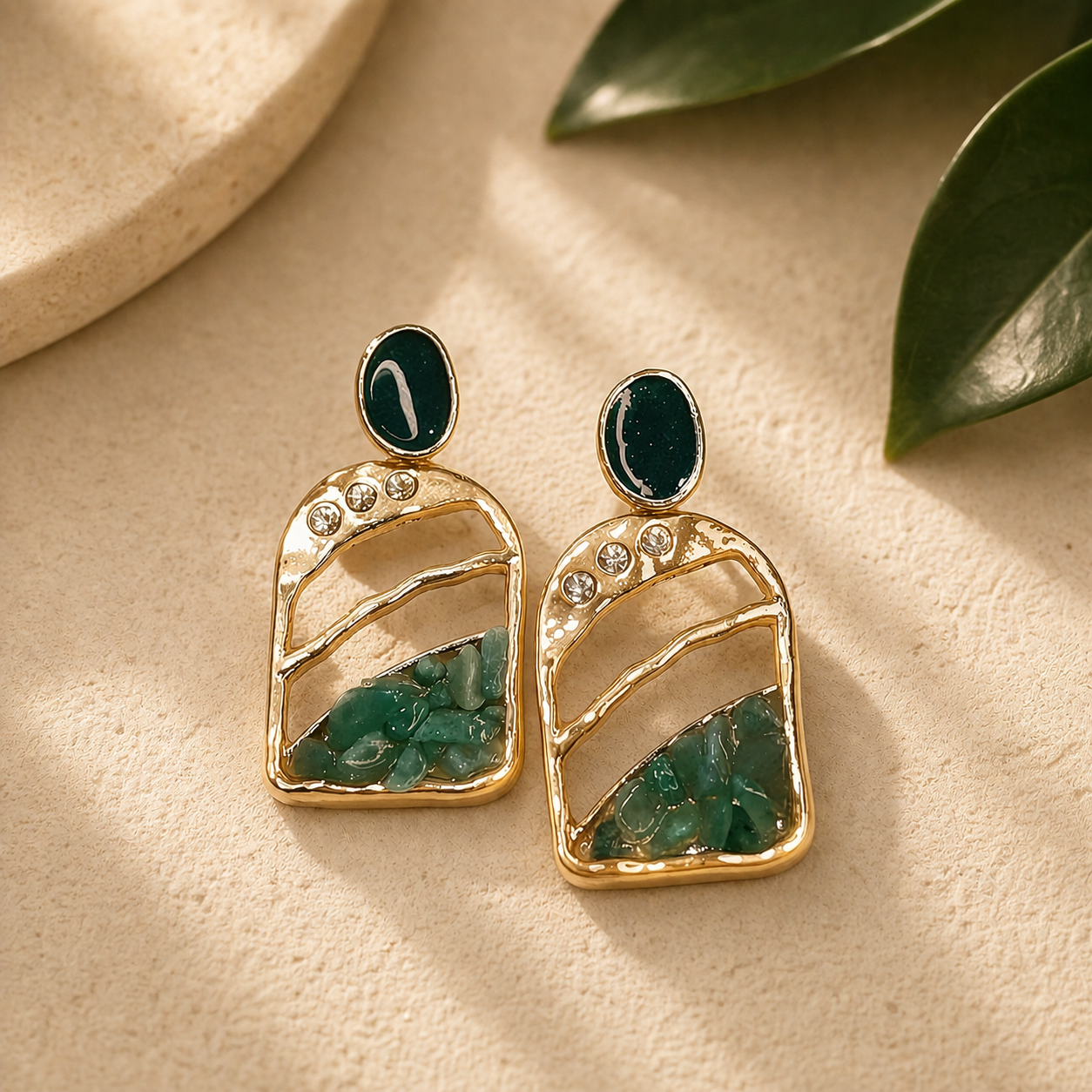 Trendy Crystal Earrings - Emerald Green / Forest Green