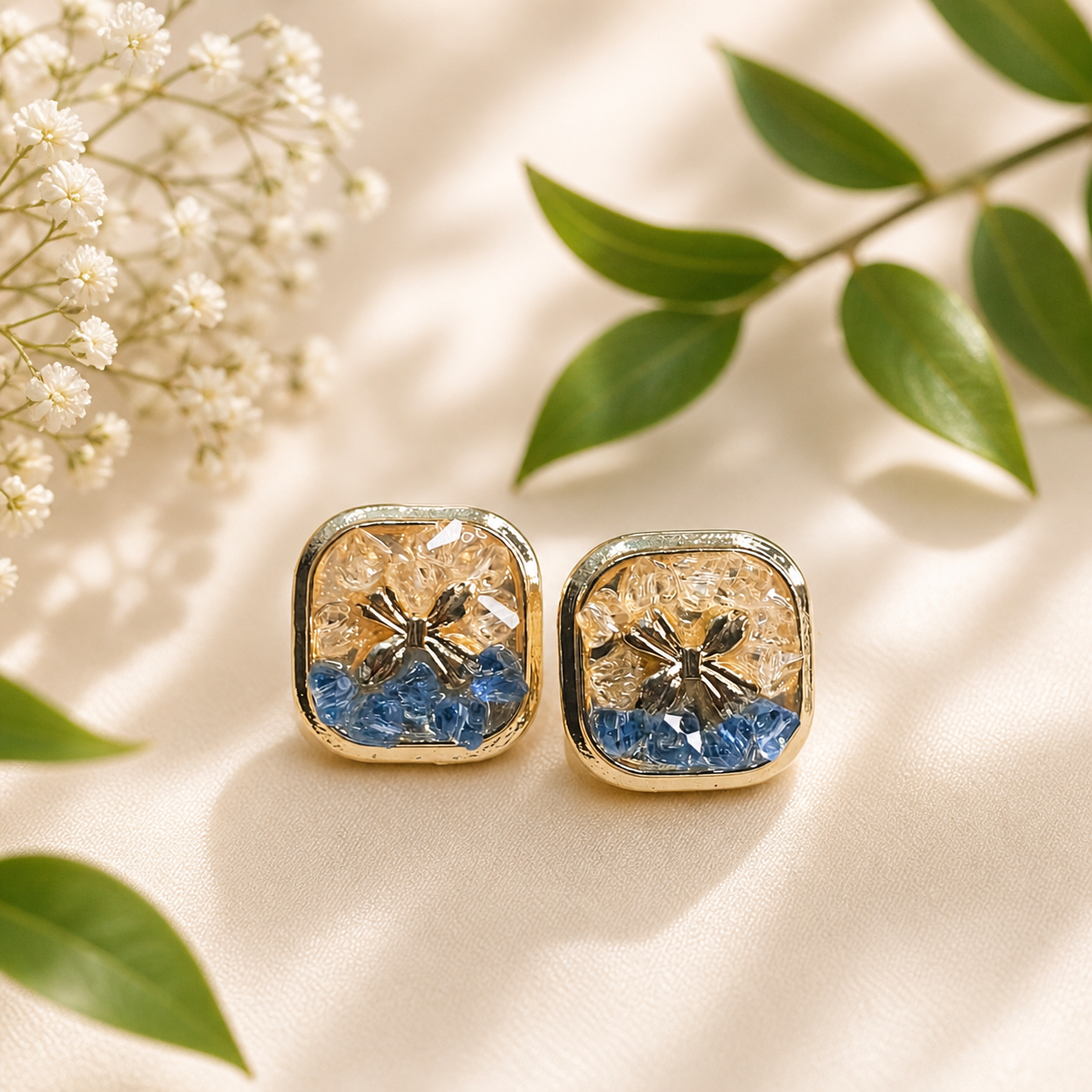 Trendy Crystal Earrings - Royal Blue + Champagne Gold
